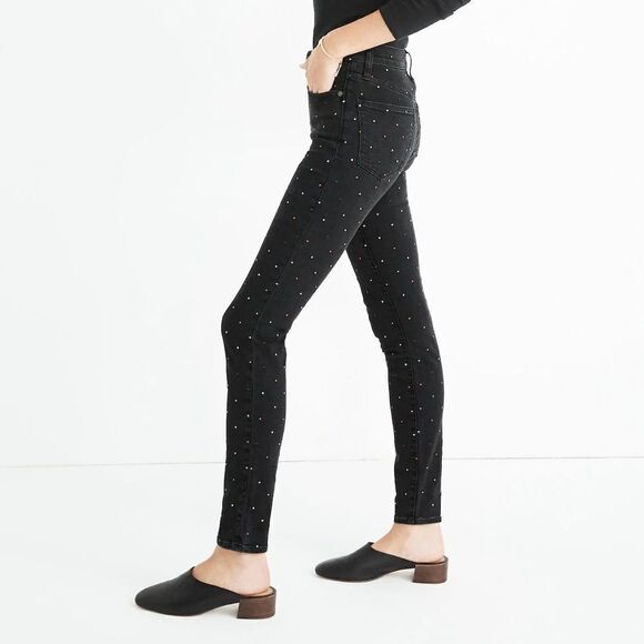Madewell Vintage Washed Black High Rise Metallic Rainbow Dotted Skinny Jeans - Picture 4 of 13